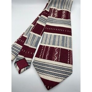Jacques Britt Mens Silk Tie Burgundy Cream Grey Geometric Pattern 4EH85DUG2 NEW